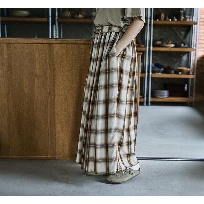 SALE30%OFF //orslow オアスロウ OMBRE CHECK GATHERED SKIRT BROWN