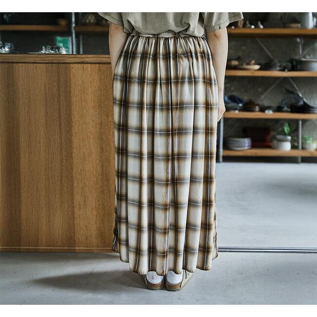 SALE30%OFF //orslow オアスロウ OMBRE CHECK GATHERED SKIRT BROWN