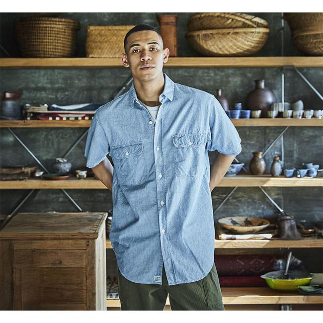orslow オアスロウ 01-8172-99 SHORT SLEEVE CHAMBRAY WORK SHIRT WITH FLAP POCKET CHAMBRAY BLEACH シャンブレーフラップポケットワークシャツ | 