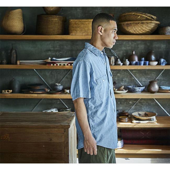 orslow オアスロウ 01-8172-99 SHORT SLEEVE CHAMBRAY WORK SHIRT WITH FLAP POCKET CHAMBRAY BLEACH シャンブレーフラップポケットワークシャツ |  | 01