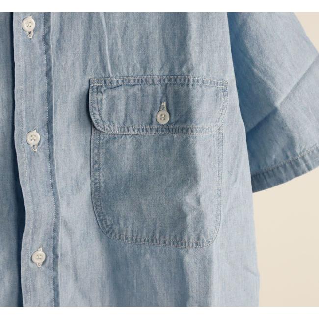 orslow オアスロウ 01-8172-99 SHORT SLEEVE CHAMBRAY WORK SHIRT WITH FLAP POCKET CHAMBRAY BLEACH シャンブレーフラップポケットワークシャツ |  | 06