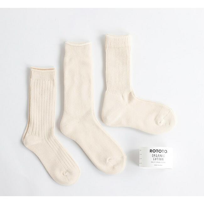ROTOTO ロトト　オーガニック　デイリー3パッククルーソックス R1123 ECRU | 