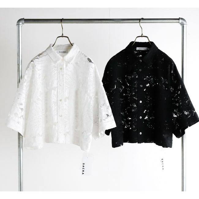SACRA サクラ 126113071 ラッセルレース クロップドシャツ LEAF RASCHEL LACE CROPPED SHIRT |  | 04