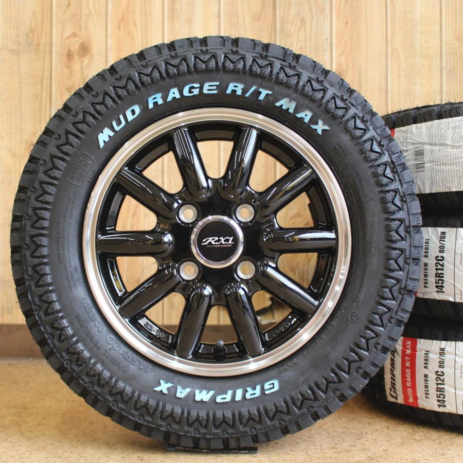 軽トラ 軽バンに フェニーチェRX1 ブラポリ 12in 車検対応 グリップマックス 145R12 ホワイトレター 新品付 キャリー アクティ バモス(35420円)