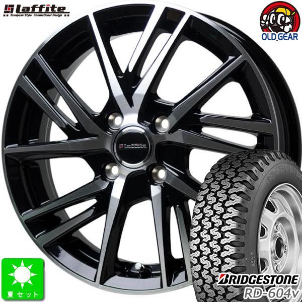 145R13 6PR(145/80R13 82/80) ブリヂストン RD-604V 新品 サマータイヤ ホイール4本セット ラフィットLW-06 13インチ 4.0J 4H100 ブラックポリッシュ