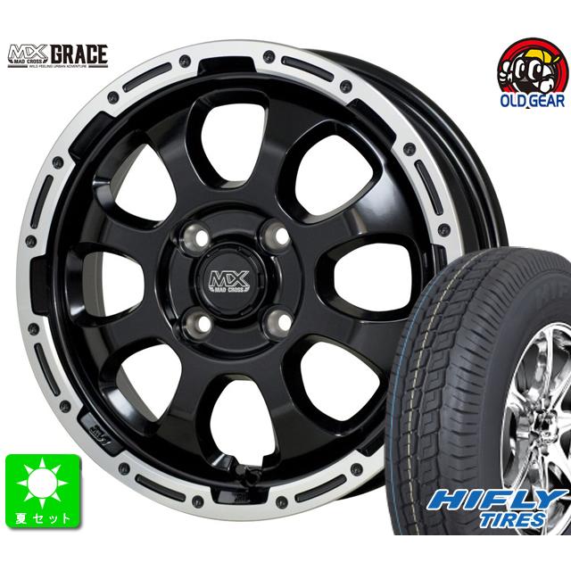 145R12 8PR 86/84Q LT ハイフライ SUPER2000 新品 サマータイヤ ホイール4本セット マッドクロス グレイス 12インチ 4.0J 4H100