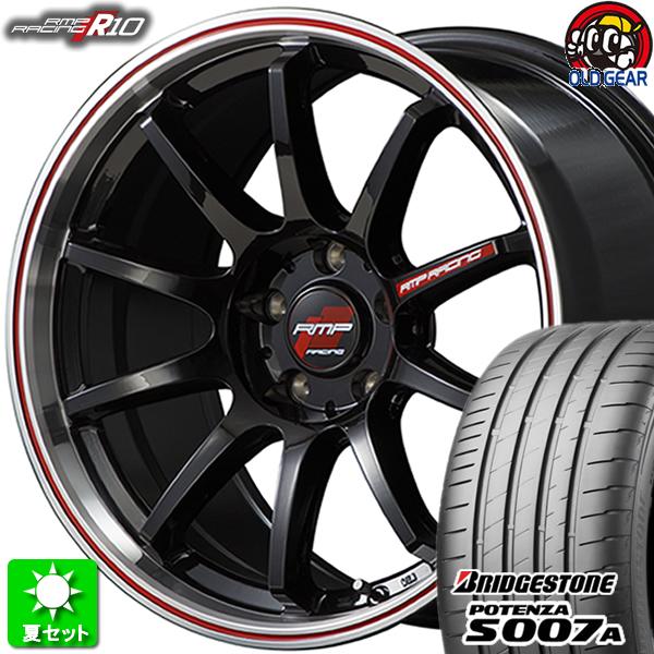 225/50R18 BS ポテンザ S007A 新品サマータイヤ ホイール 4本セット マルカサービス RMPレーシング R１０ クリスタルBK/リムPO+レッド 18インチ 5H114.3
