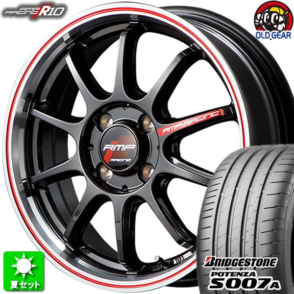 205/45R17 BS ポテンザ S007A 新品サマータイヤ ホイール 4本セット マルカサービス RMPレーシング R１０ クリスタルBK/リムPO+レッド 17インチ 4H100
