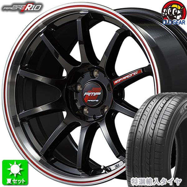 225/40R18 特選輸入タイヤ 新品サマータイヤ ホイール 4本セット マルカサービス RMPレーシング R１０ クリスタルBK/リムPO+レッド 18インチ 5H114.3