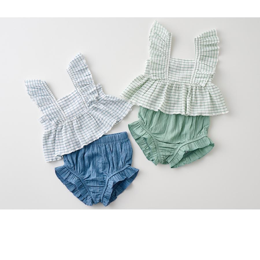 rienda フリル付きチェック柄セパレート水着 送料無料 ギンガムチェック柄 肩フリル セパレート 水着 2点