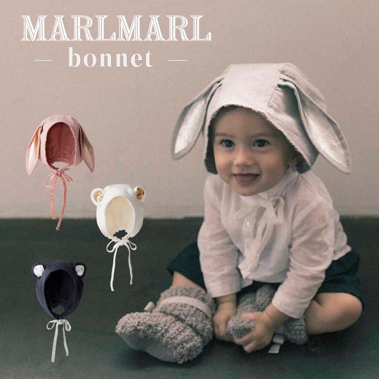 マールマール ボンネ 耳付き ヘッドアクセサリー 男の子 女の子 出産祝い MARLMARL bonnet 帽子 コットン ベビー ギフト 仮装 くま うさぎ｜oldnew