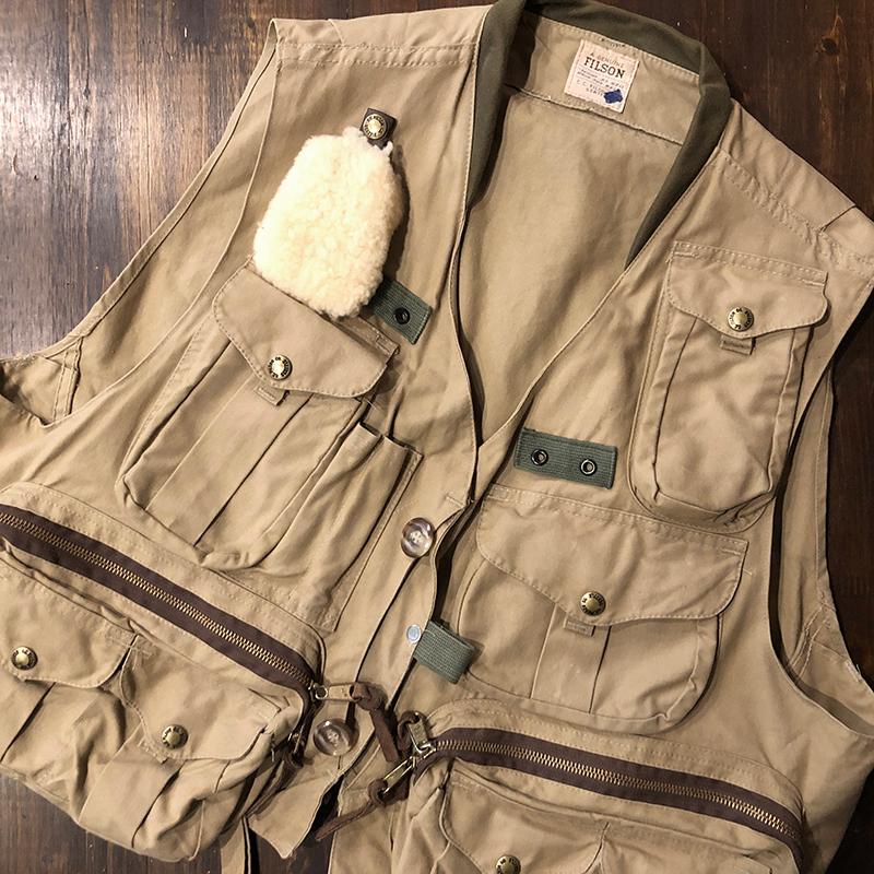 Filson Fly Fishing Guide Vest Tan Old Talon Zip & Front 2Button Tan L