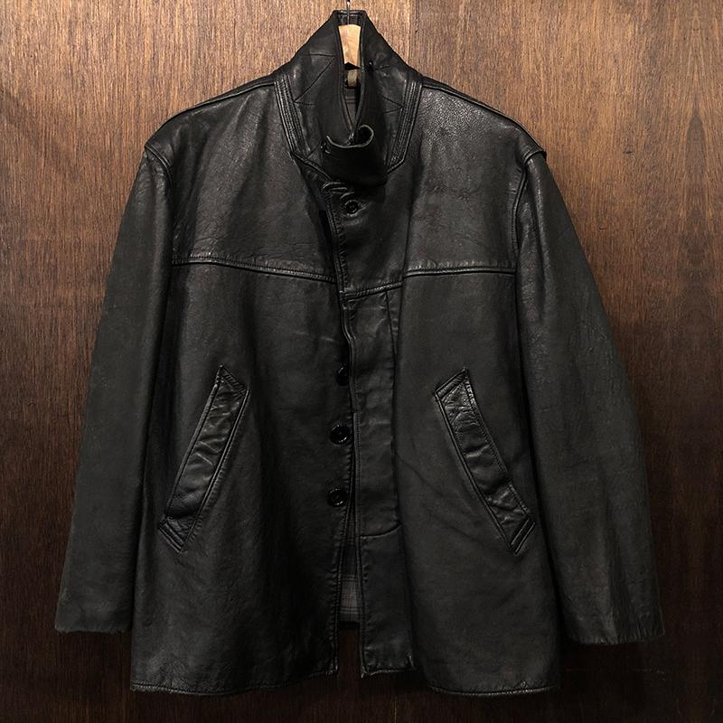 French Fireman Bourgeron Leather Jacket Black フレンチ ファイヤー