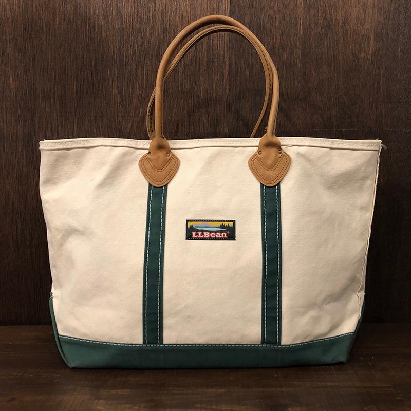 L.L. Bean Boat and Tote Leather Handle White Green Tote Bag エルエルビーン ボート アンド  トート レザーハンドル トートバッグ :  l-l-bean-boat-and-tote-leather-handle-white-green-tot