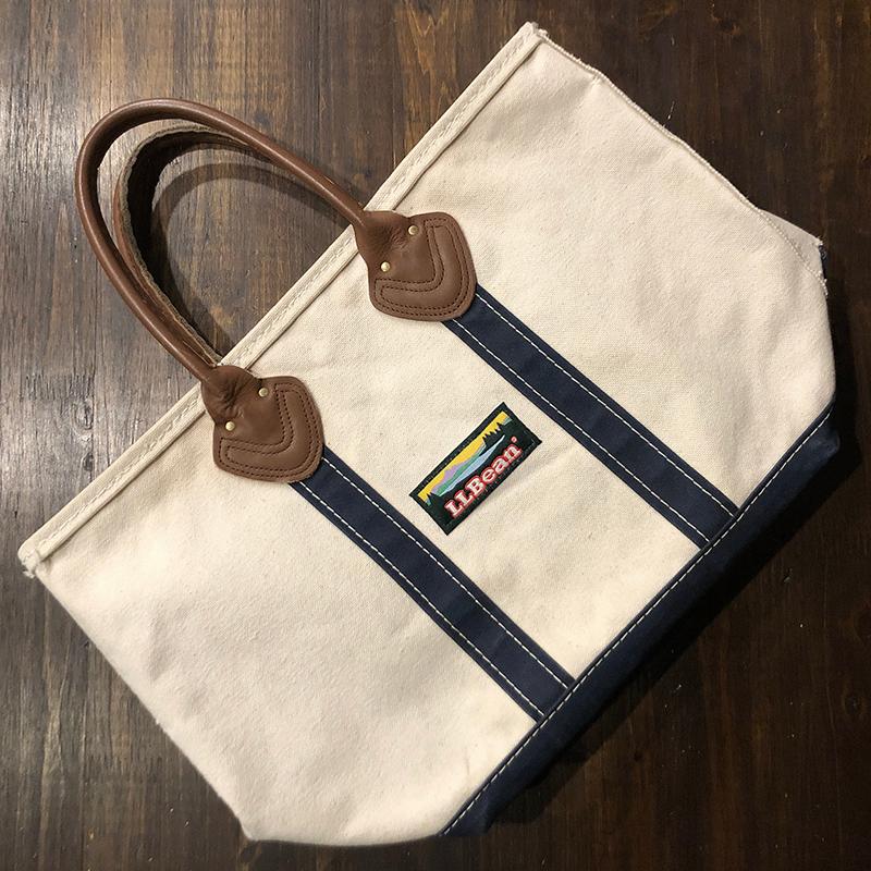 L.L. Bean Boat and Tote Leather Handle White Navy Size M Tote Bag