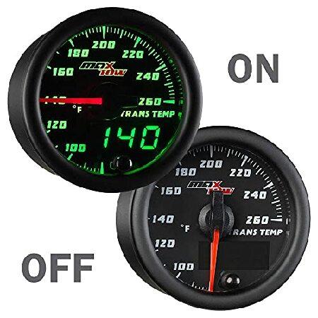 MaxTow Double Vision 260 F Transmission Temperature Gauge Kit - Includes Electronic Sensor - Black Gauge Face - Green LED Illuminated Dial - Analog ＆｜olg｜05