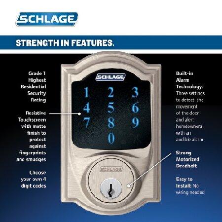 Schlage　Connect　Camelot　タッチスクリーン　デッドボルト　サテンニッケル　ハンドルセット　グリップ　アクセントレバー付き　FE469NX　アラーム内蔵　ACC(並行輸入品)