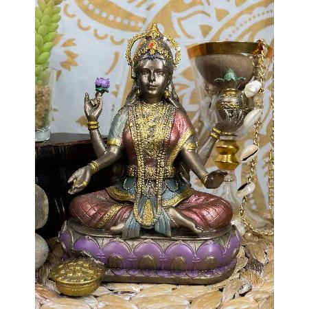 並行輸入品】 ヒンドゥー教の富と繁栄の女神ラクシュミ 蓮の王座に座る