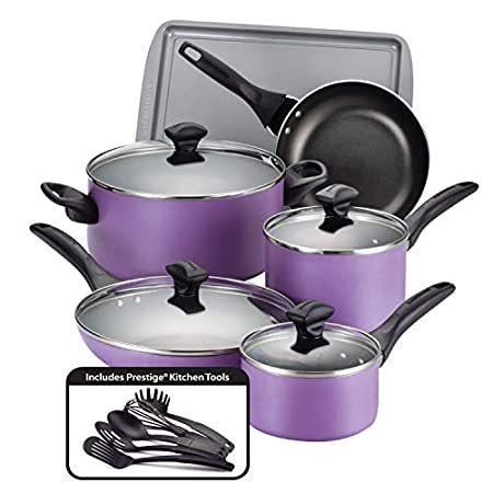 激安商品 Farberware Dishwasher (並行輸入品) Purple Set, Cookware 15-Piece Aluminum Nonstick Safe その他キッチンツール