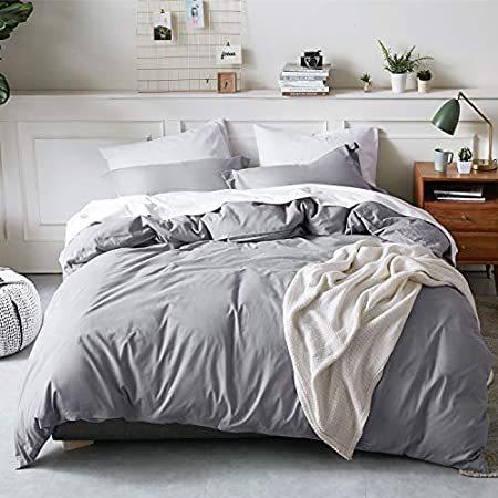 【現金特価】 Queen Cover Duvet Cotton Washed 100% Bedsure Size Bedd【並行輸入品】 Cover Comforter Grey 毛布、ブランケット