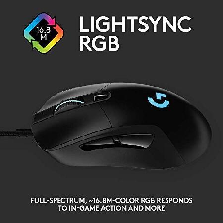【並行輸入品】 Logitech G403 Hero 25K Gaming Mouse， Lightsync RGB， Lightweight 87G+10G optional， Braided Cable， 25， 600 DPI， Rubber Side Grips， Black
