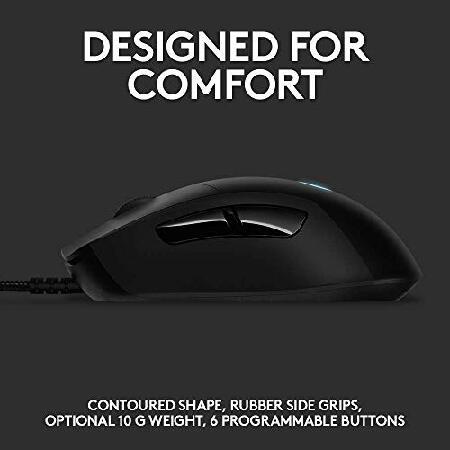 【並行輸入品】 Logitech G403 Hero 25K Gaming Mouse， Lightsync RGB， Lightweight 87G+10G optional， Braided Cable， 25， 600 DPI， Rubber Side Grips， Black