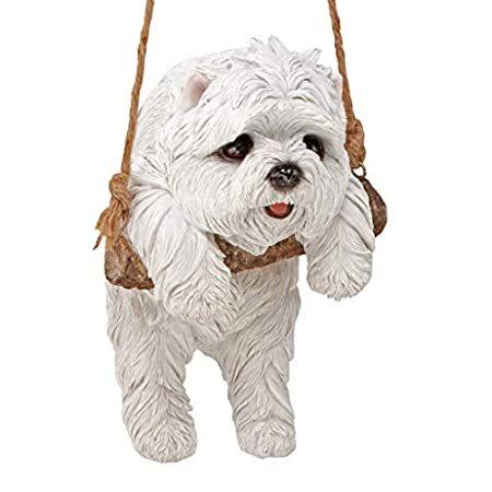 【国内正規総代理店アイテム】 Toscano Design JQ108069 フルカラー(並行輸入品) 8インチ 吊り下げ犬彫刻 パーチに乗った白いマルタの子犬 オブジェ、置き物