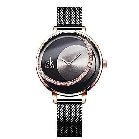 即日発送 レディース腕時計 SHENGKE 超薄型 Relogi（並行輸入品） ガールズ ドレス用 レディース腕時計 エレガント メッシュバンド ステンレススチール クォーツ 腕時計