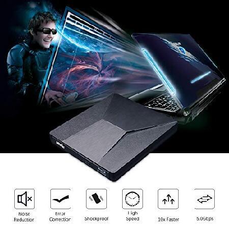 【並行輸入品】 MthsTec 外付けブルーレイDVDドライブ、USB 3.0およびType-Cブルーレイリーダー 3Dスリム光学CDドライブ Windows XP/7/8/10、ノートパソコン、デの画像
