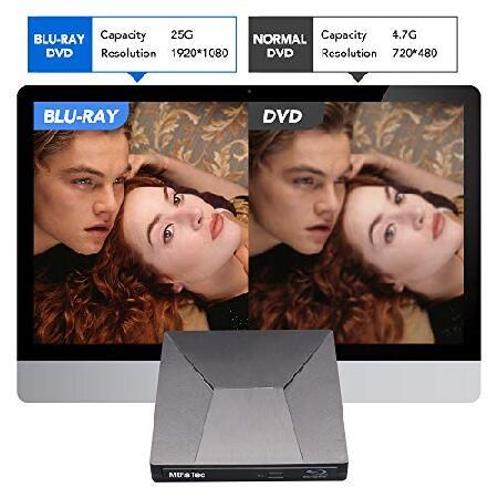 【並行輸入品】 MthsTec 外付けブルーレイDVDドライブ、USB 3.0およびType-Cブルーレイリーダー 3Dスリム光学CDドライブ Windows XP/7/8/10、ノートパソコン、デの画像
