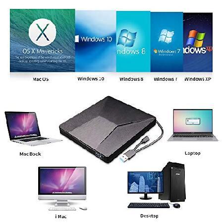【並行輸入品】 MthsTec 外付けブルーレイDVDドライブ、USB 3.0およびType-Cブルーレイリーダー 3Dスリム光学CDドライブ Windows XP/7/8/10、ノートパソコン、デの画像