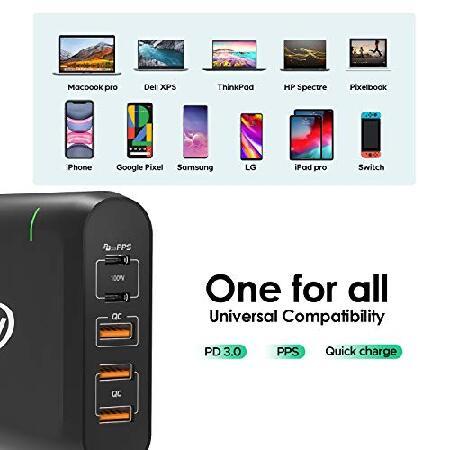100W USB C Charger, 5-Port Quick Charge Station with Dual Type C PD Charger-Single USB-C Port Reach up to 100W for MacBook Pro/Air,iPad Pr(並行輸入品)｜olg｜03
