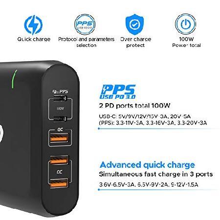 100W USB C Charger, 5-Port Quick Charge Station with Dual Type C PD Charger-Single USB-C Port Reach up to 100W for MacBook Pro/Air,iPad Pr(並行輸入品)｜olg｜04