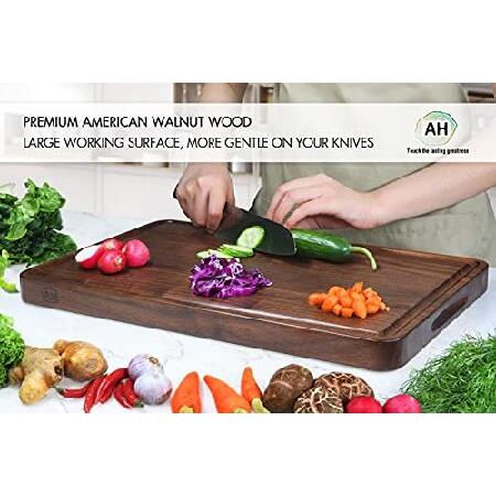 【並行輸入品】 AtoHom アメリカ製ウォールナット木製まな板 リバーシブル ジュースグルーブ 厚いブッチャーブブロック 彫刻 シャルキュテリーの画像