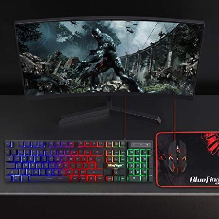 【並行輸入品】 BlueFinger RGB ゲーム用キーボードとバックライト付きマウスコンボ USB有線バックライトキーボード LEDゲーム用キーボードマウスセット_1