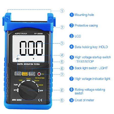 【並行輸入品】 デジタル絶縁抵抗計AP-6688B 絶縁抵抗器 電圧 抵抗測定 1999カウント バックライト 電気工事用 日本語説明書付き (ブルー)_1