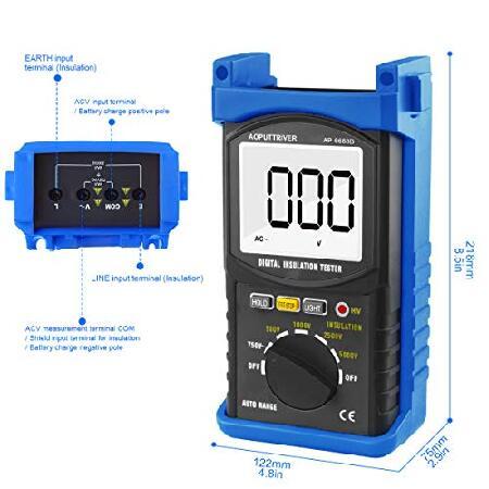 【並行輸入品】 デジタル絶縁抵抗計AP-6688B 絶縁抵抗器 電圧 抵抗測定 1999カウント バックライト 電気工事用 日本語説明書付き (ブルー)_2