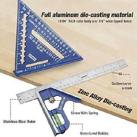 正規代理店経由 WORKPRO Rafter Square and Combination Square Tool Set， 7 in. Aluminum Alloy Die-Casting Carpenter Square and 12 Inch Zinc-Alloy Die-Casting Square Rul