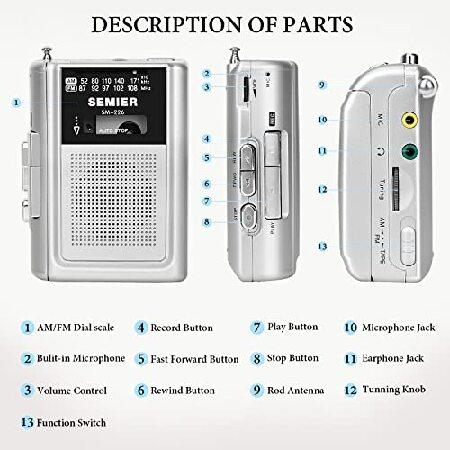 SEMIER Portable Cassette Player Recorder AM FM Radio Stereo -Compact Personal Walkman Cassette Tape Player/Recorder with Built in Speaker (並行輸入品)｜olg｜06