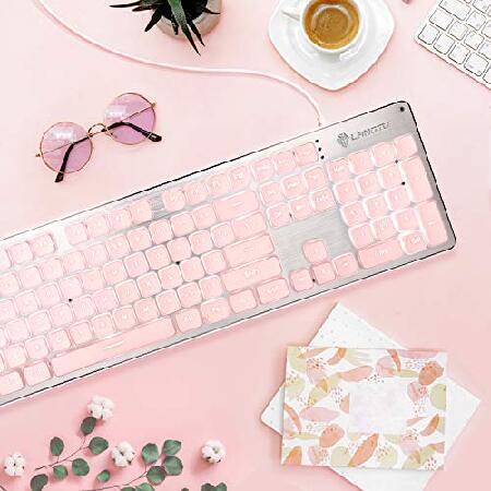 【並行輸入品】 Computer Keyboard， LANGTU Backlit LED Pink Keyboard for Office， All-Metal Panel USB Wired Membrane Keyboard， 25 Keys Anti-ghosting_1