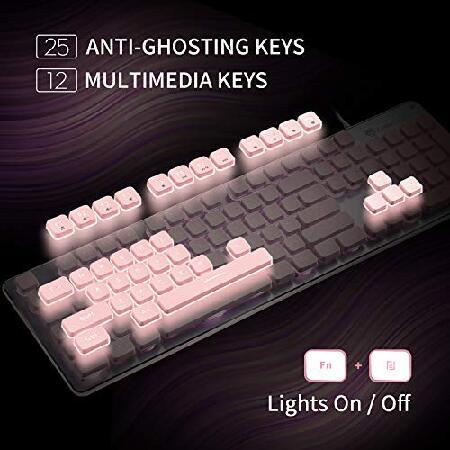 【並行輸入品】 Computer Keyboard， LANGTU Backlit LED Pink Keyboard for Office， All-Metal Panel USB Wired Membrane Keyboard， 25 Keys Anti-ghosting_3