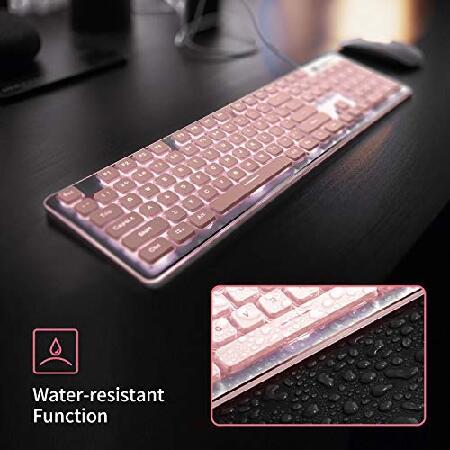 Computer Keyboard, LANGTU Backlit LED Pink Keyboard for Office, All-Metal Panel USB Wired Membrane Keyboard, 25 Keys Anti-ghosting Laptop (並行輸入品)｜olg｜05