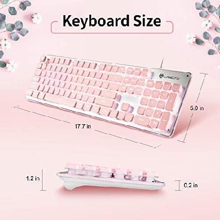 【並行輸入品】 Computer Keyboard， LANGTU Backlit LED Pink Keyboard for Office， All-Metal Panel USB Wired Membrane Keyboard， 25 Keys Anti-ghosting_5