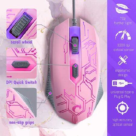 ピンク ゲーミングキーボードとマウス ヘッドセット ヘッドフォンとマウスパッド 有線 LED RGBバックライトセット ピンク PCアクセサリー ゲーマー(並行輸入品)｜olg｜05