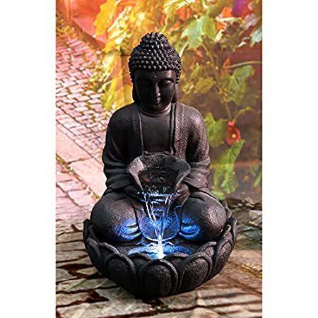【おまけ付】 Hi-Line Gifts Fountain【並行輸入品】 Garden Outdoor Buddha Meditating Gray and Brown 22" オブジェ、置き物