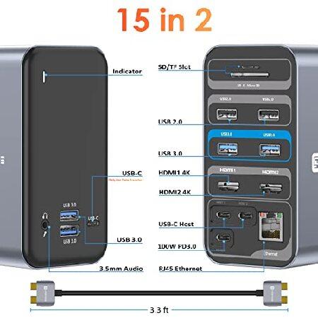 【並行輸入品】 USB C Docking Station Dual Monitor for MacBook Pro， 15 in 1 USB C Laptop Docking Station Dual Monitor HDMI for MacBook Pro Air with 2_5