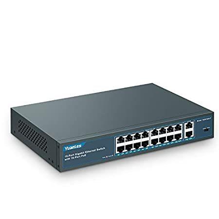 【並行輸入品】 YuanLey 18ポートギガビットPoEスイッチ 16 PoE+ポート 1000Mbps 2ギガビットアップリンク 250W 802.3af/at