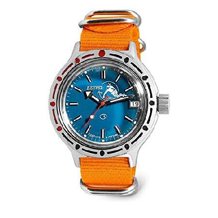 【並行輸入品】 Vostok | Amphibia 420059 スキューバデュード 自動巻きダイバー腕時計 | オレンジストラップ, オレンジ, L, モダン
