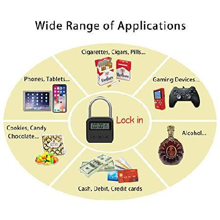 メタルタイマーロック LCDディスプレイ 多機能電子時間 最大99時間タイミング USB充電式タイマー 南京錠(ブラック)(並行輸入品)｜olg｜02