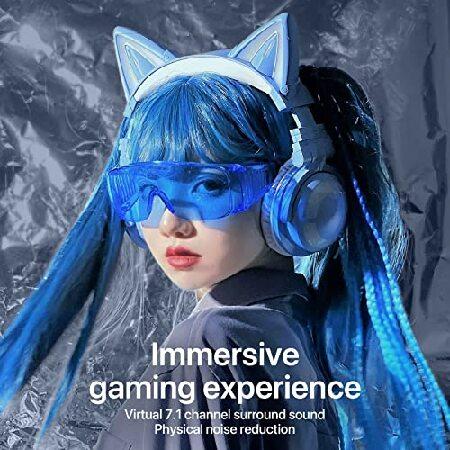 YOWU RGB 猫耳ヘッドホン 3G ワイヤレス 5.0 折りたたみ式ゲーミング 
